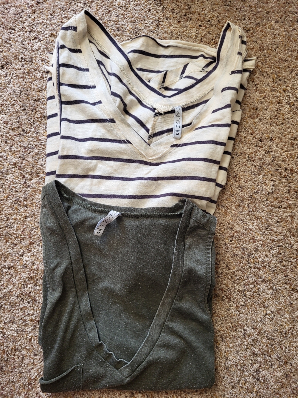 Z SUPPLY Kids Striped Cream & Navy V-Neck Top and Olive Tank Set